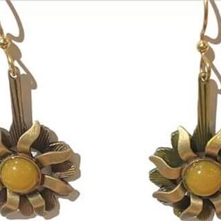 Goldtone Sun with Jade Center Dangle Earrings