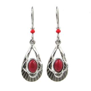 Red Jade and Bead Dangle Earrings