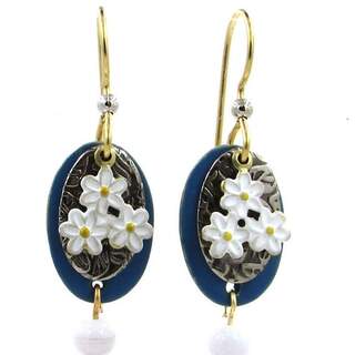Triple daisies on Ovals with Bead Dangle Earrings