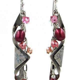 Pind Cascading Beads in Folded Metal Dangle Earrings