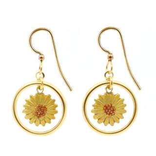 Sunflower in Open Circles Dangle Earrings