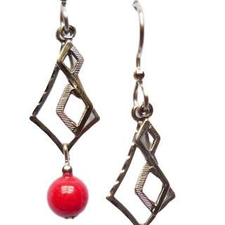 Silver Forest Silvertone Shapes with Red Beads Dangle Earrings