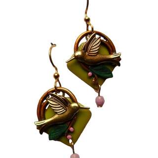 Hummingbird Pink Bead Dangle Earrings
