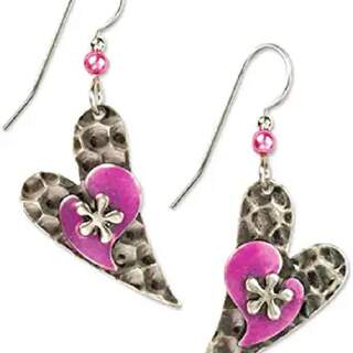 Hammered Hearts with Pink Elements Dangle Earrings