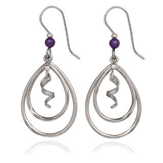 Double Silvertone Teardrops and Center Squiggle Dangle Earrings