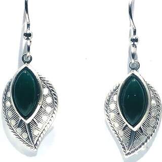 Airy Leaves with Green Onyx Stone Dangle Earrings
