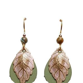 Leaves on Green Teardrops Dangle Earrings