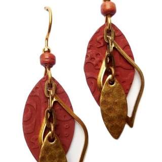Terra Cotta and Goldtone Layers Dangle Earrings
