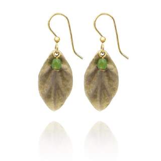 Goldtone Leaf with Bead Dangle Earrings