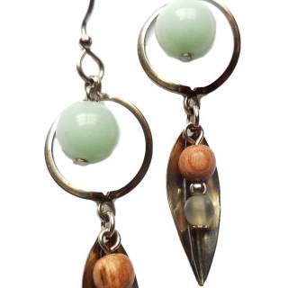 Silver Forest Green Bead Dangle Earrings