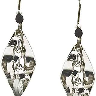 Folded Diamons with Black and White Beads Dangle Earrings