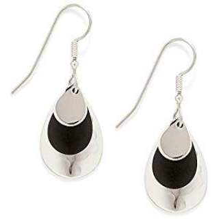 Silvertone and Black Teardrops Dangle Earrings
