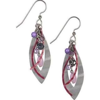 Silvertone and Fuschia Dangle Earrings