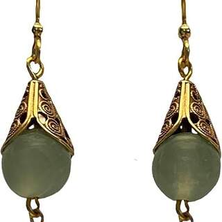 Green Bead Drop Dangle Earrings