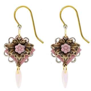 Pink Flower on Layered Elements Dangle Earrings