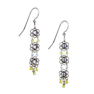Triple Flower Drop Dangle Earrings