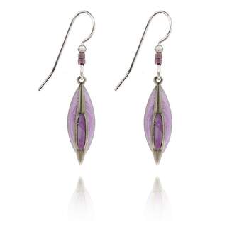Purple Enamel and Silvertone Shapes Dangle Earrings