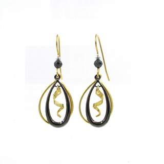 Black Gold Teardrops with Squiggle Dangle Earrings