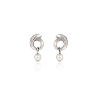 Petite Curl with Dangling Faux Pearl Stud Earrings
