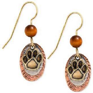 Puppy Paws on Mixed Metal Ovals Dangle Earrings