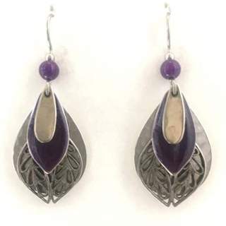 Silvertone and Purple Layers with Bead Dangle Earrings