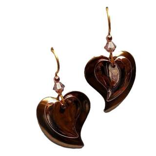 2-tone Bronze and Copper Hearts Dangle Earrings