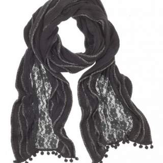 Black Scarf with Lace Insert