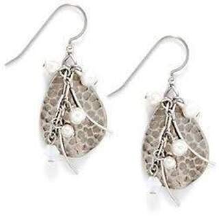 Hammered Teardrops with Faux Pearls Dangle Earrings