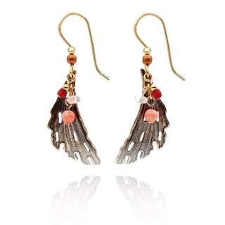 Goldtone Feather-look with beads Dangle Earrings