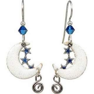 White Crescents with Stars Dangle Earrings