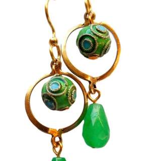 Green Beads Dangle Earrings