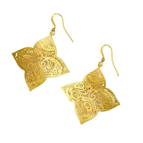 Paisley Cross Brass Earrings