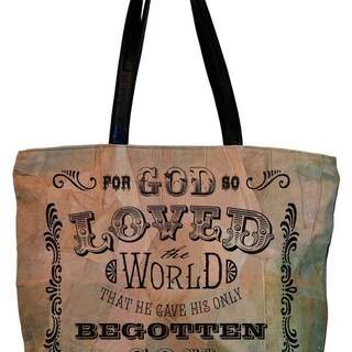 Tote recycled Leather Small Bag with Scripture For God So Loved the World